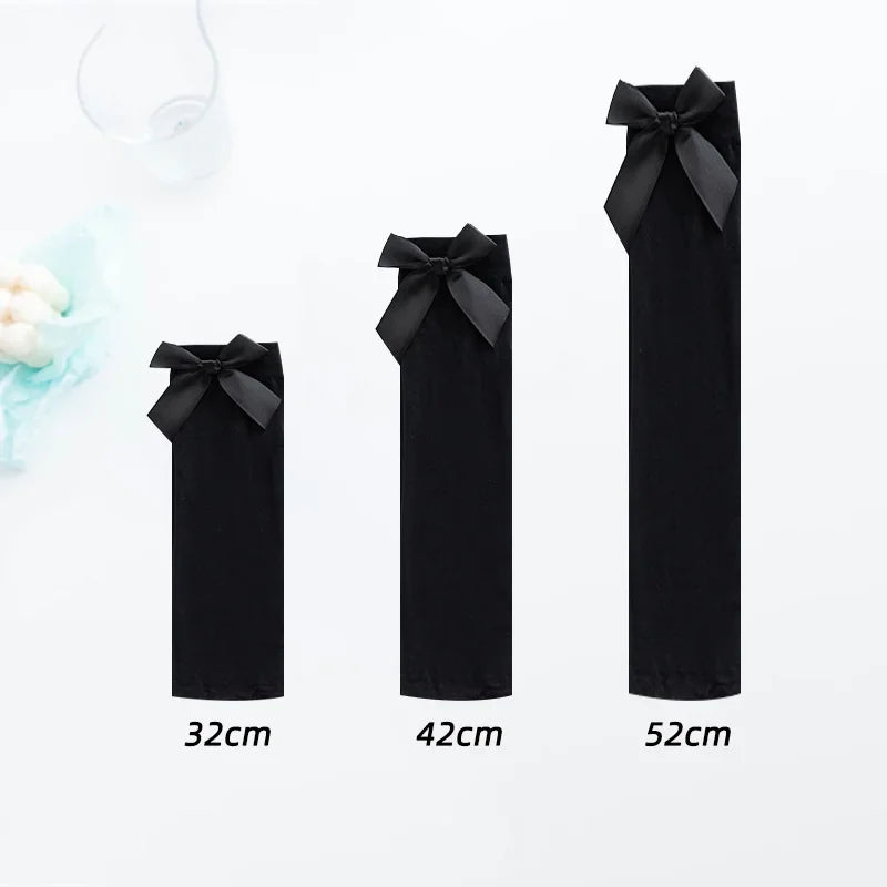 Opaque Bow Knee High Socks New Women Black White Sexy Thigh High Stockings over Knee Long Tights for Girls Ladies