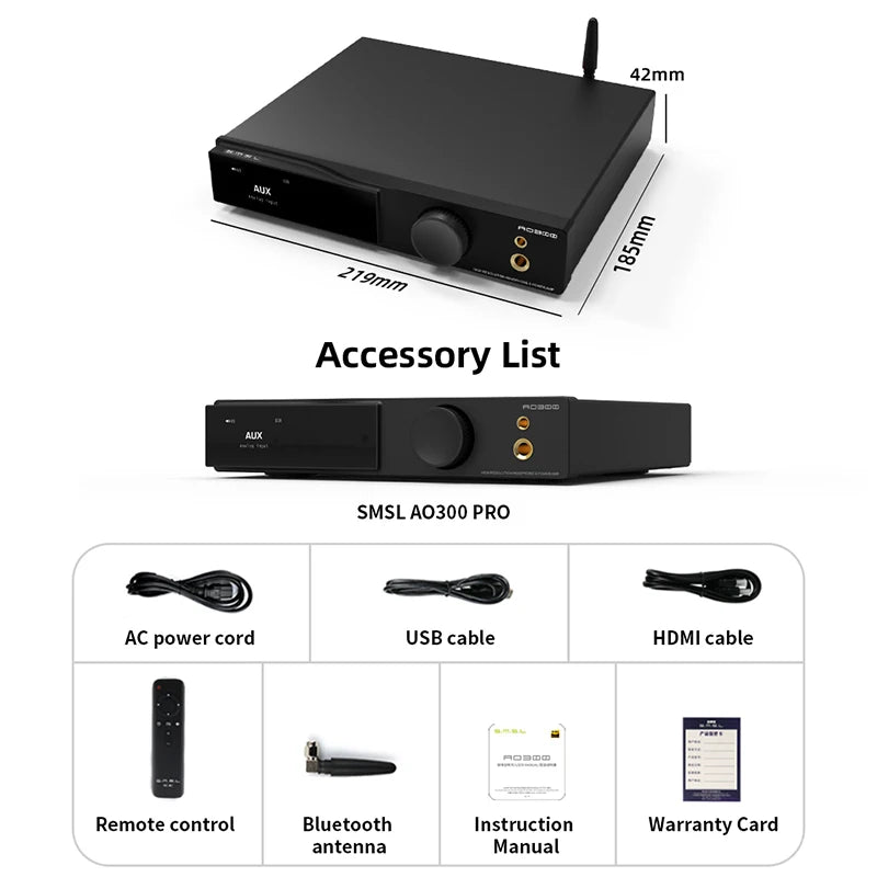 SMSL AO300 Pro 3 In 1 Decoder/Headphone Amplifier/ Power Amplifier PCM 32Bit/768kHz DSD256 BT5.3 with Remote Control