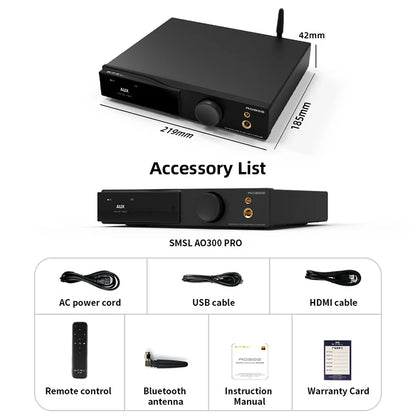 SMSL AO300 Pro 3 In 1 Decoder/Headphone Amplifier/ Power Amplifier PCM 32Bit/768kHz DSD256 BT5.3 with Remote Control