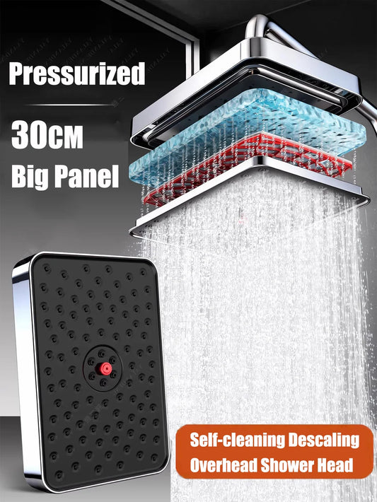 New 30CM Large Panel High Pressure Rainfall Shower Head Ceiling Mounted Self-cleaning Descaling Showerhead Bathroom Top Sprayer