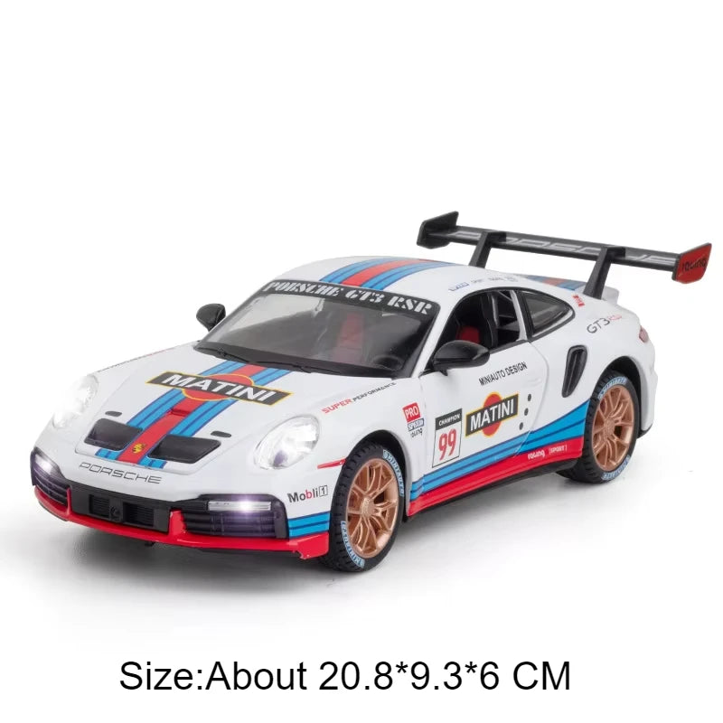 1:24 911 GT3 RSR Cayenne Car Toys Diecast Alloy Model Doors Opened with Sound Light Pull Back Vehices Children's Gift Collection