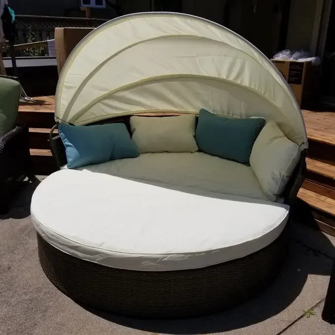 ABB  outdoor rattan bed round bed recliner Internet celebrity bed and breakfast garden hotel villa courtyard sofa