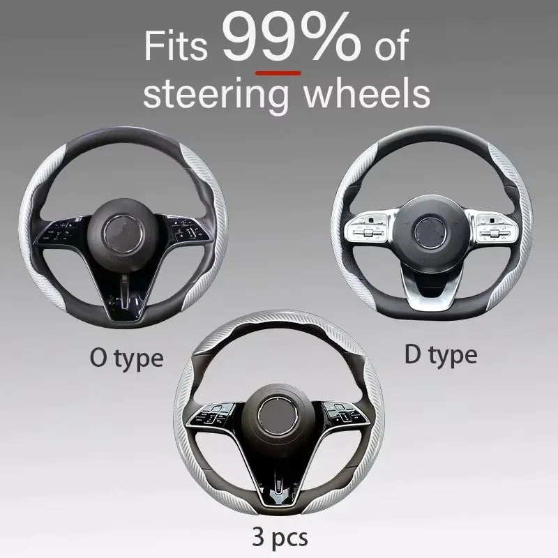 2/3PCS Laser Carbon Fiber Silicone Car Steering Wheel Cover 1K Micro Fiber Leather PVC Wheel Booster Cover Non-Slip Universal