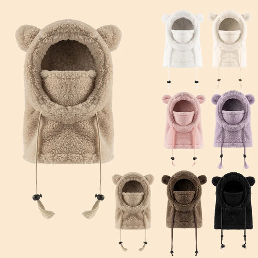 New warm children's ear and neck protection one-piece cap, thickened winter skiing and cycling face mask, windproof head cover