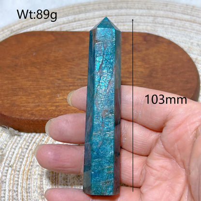 Natural Crystal Blue Flashy Apatite Tower Healing Gemstones High Quality Mineral Reiki Ornament Home Decorations Gift