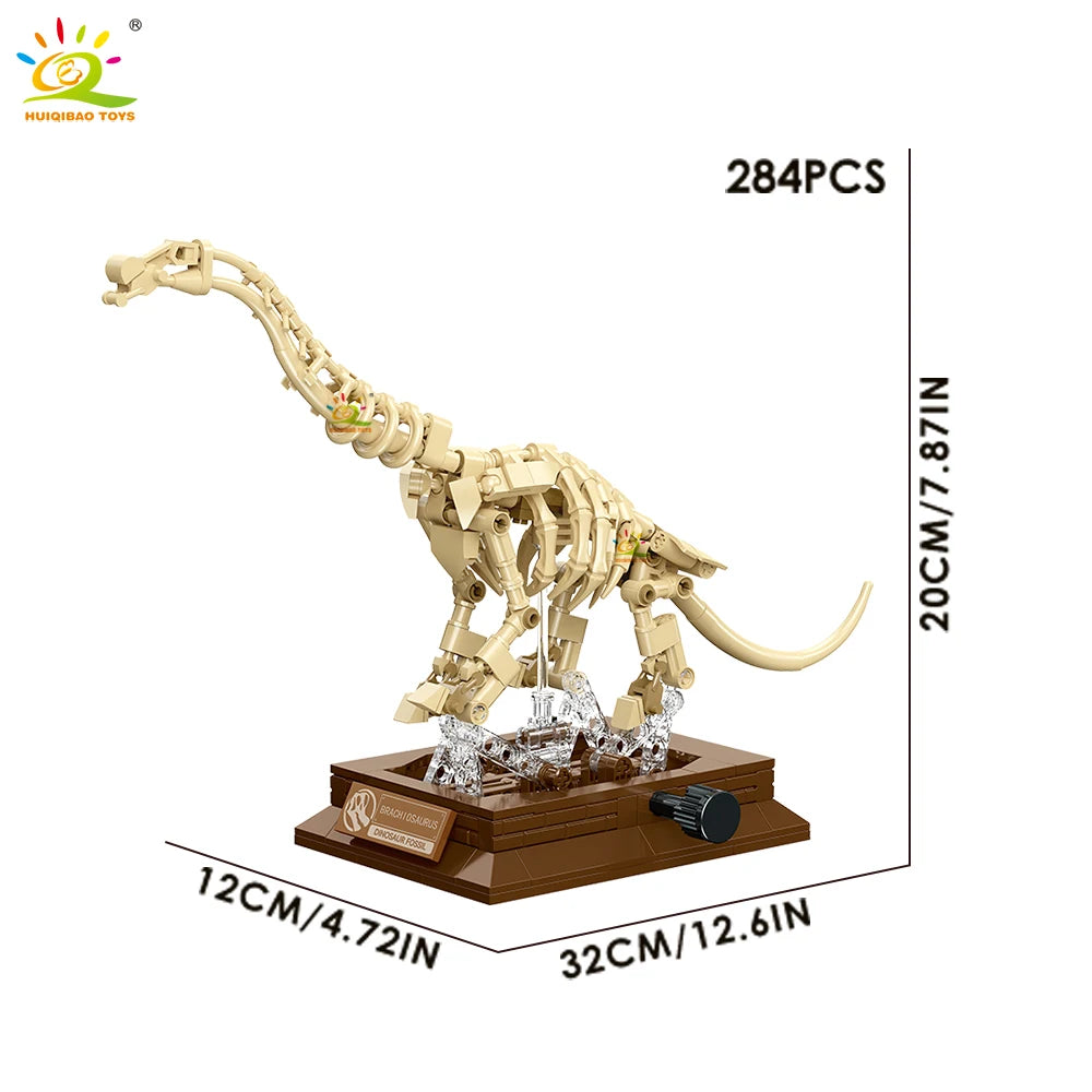 HUIQIBAO Dinosaur Skeleton Fossil Model Building Blocks Triceratops Velociraptor Dino Jurassic Series Bricks for Children Toy