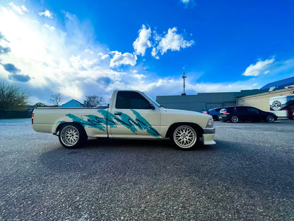 Full Color Printed Decals on Both Sides of The Car, Blue Graffiti Retro Solo Jazz Car Side Door Modification Decals Accessories