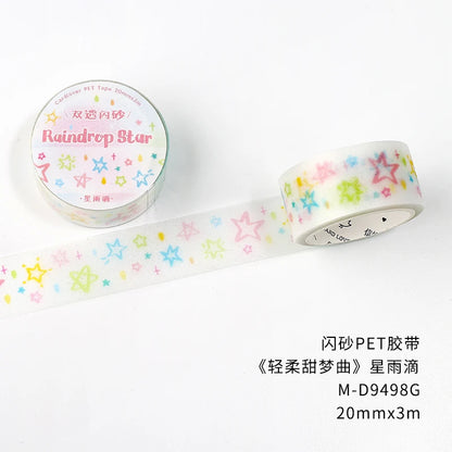 3m/roll Kawaii Korean INS Lucky Grass Sparkling Sand PET Tape Stickers DIY Scrapbook Decoration Diary Album Aesthetic Stationery