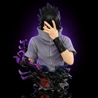 14cm Anime Naruto Uchiha Sasuke Bust Figure Mangekyou Sharingan Curse Mark Purple Flame Effect Statue High Detail PVC Figurine H