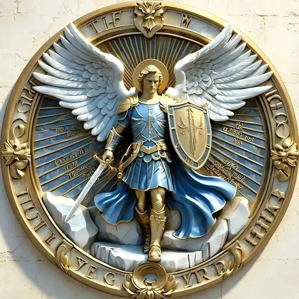 CIFBUY Retro Aluminum Wall Art featuring Archangel Michael in a round design, weatherproof and durable for home decor.