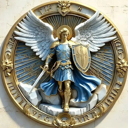 CIFBUY Retro Aluminum Wall Art featuring Archangel Michael in a round design, weatherproof and durable for home decor.