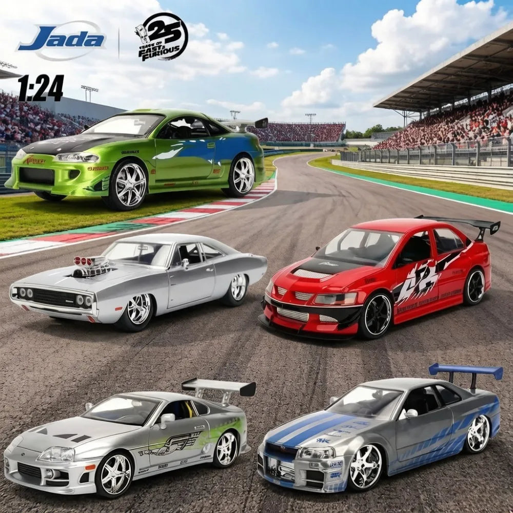 In Stock Jada 25th 1:24 Fast & Furious Dodge Charger Skyline GTR Totota Supra Mitsubishi Eclipse Lancer EVO Alloy Car  Gift Toy