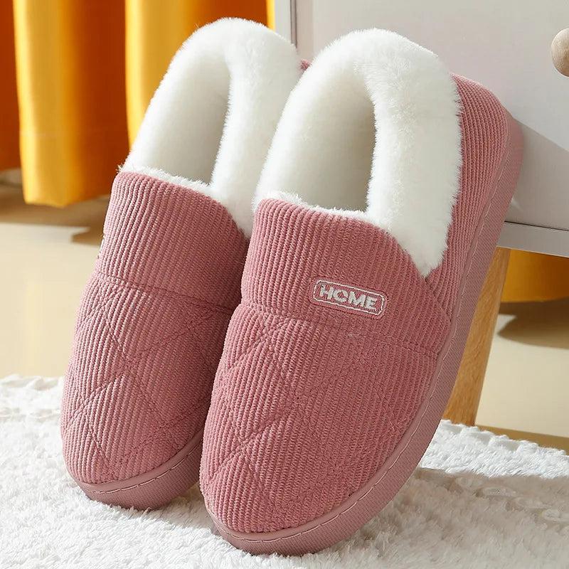 Evshine Soft Sole Slippers For Women Winter Fashion Women Fur Slippers Fuzzy Plush Men Slippers Warm Furry Women Cotton Shoes