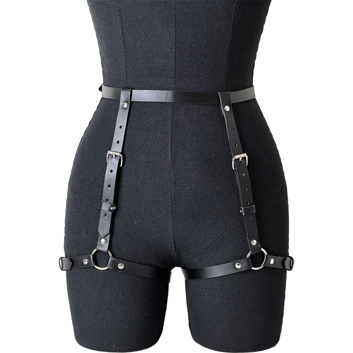 Women's Adjustable PU Leather Garter Belt, Sexy Gothic Punk Thigh Harness Strap, Gothic Lingerie Accessory for Rave Costume