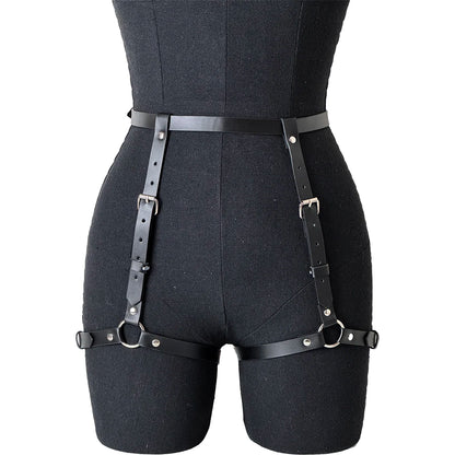 Women's Adjustable PU Leather Garter Belt, Sexy Gothic Punk Thigh Harness Strap, Gothic Lingerie Accessory for Rave Costume