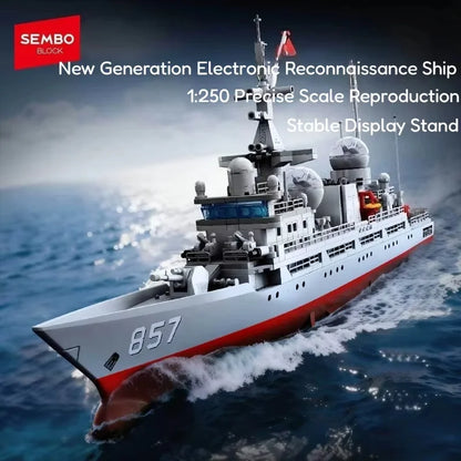 SEMBO Building Blocks New Generation Electronic Reconnaissance Ship Building Blocks Toy Model Domestic Military Male Gift 208159