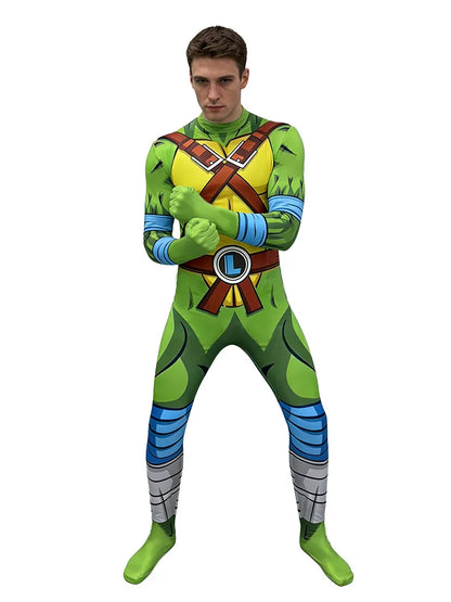 Ninja Turtles Style Cosplay Suit, Adult Halloween Superhero Costume, Stretch Bodysuit for Carnival Performance Party