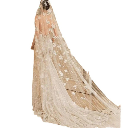 Champagne Long Bridal Veils White Cathedral Lace Flower Veil Pearl Beading Wedding Dress Accessories Women's Props Party 2026