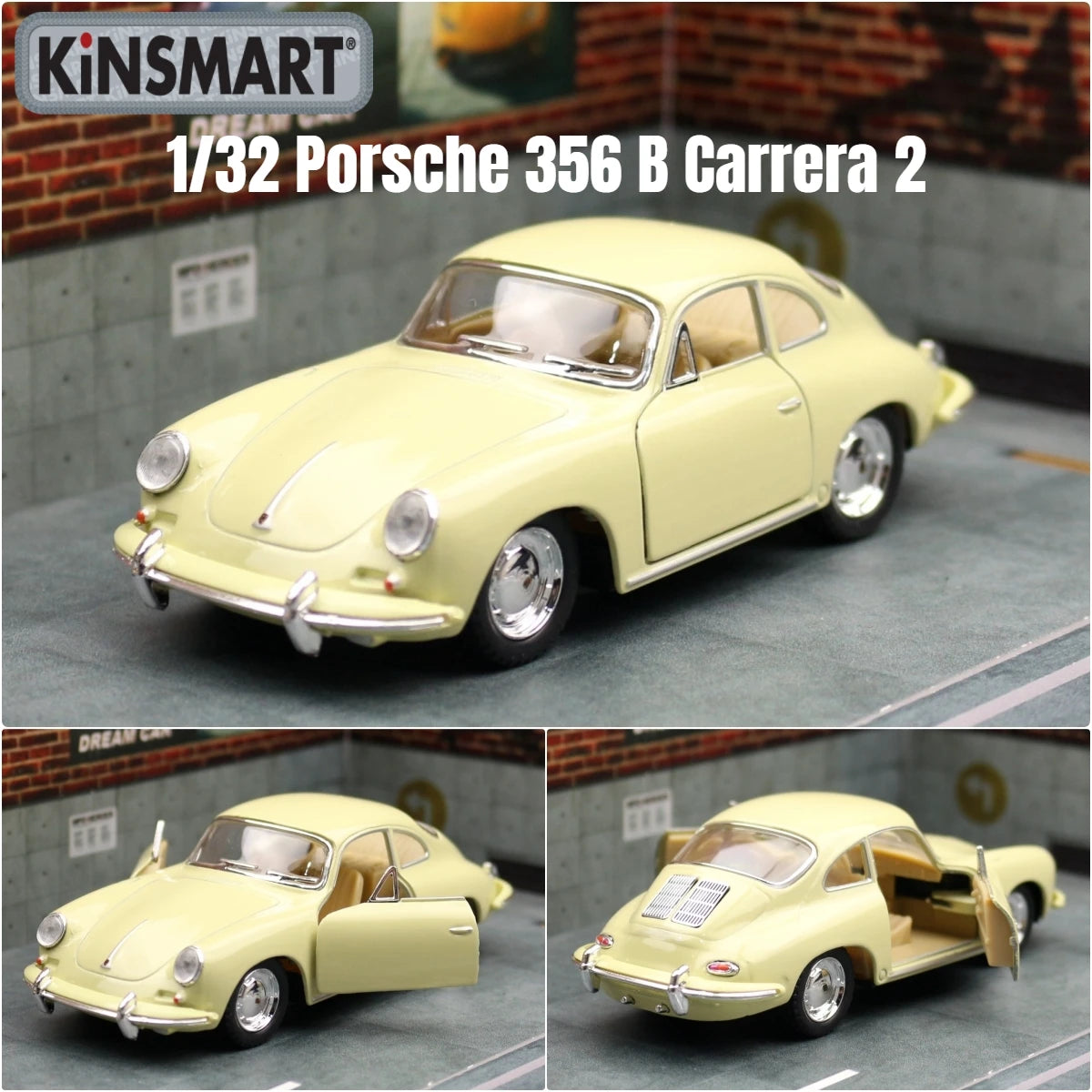 KiNSMART Toy Car Model 1/32 Porsche 356 B Carrera 2 Classical Diecast Miniature Vehicle Collection Gift For Children Boys Kid