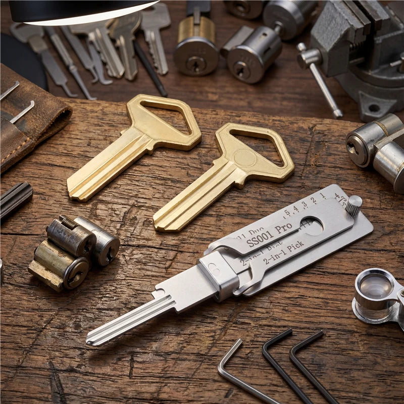 Professional Locksmith Tool,SS001Pro SS002Pro 2 in 1 Pick&Decoder,Lock Cylinder Decoding Unlocking Hand Tool with Storage Box