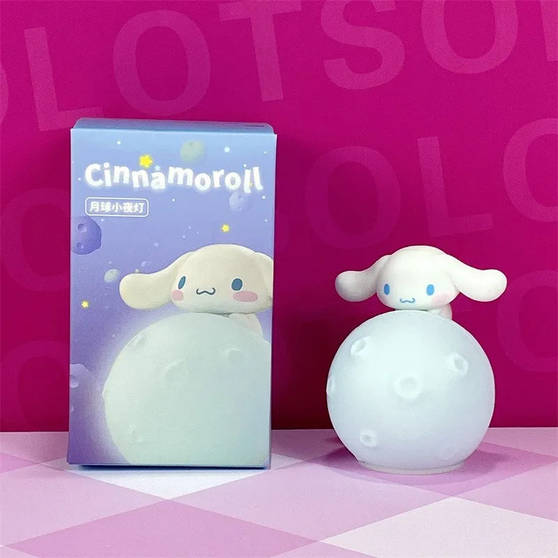 Sanrio LED Moon Night Light Blind Box Kuromi Hello Kitty Cinnamoroll Action Figure Model Kawaii Room Decor Surprise Toy Gift