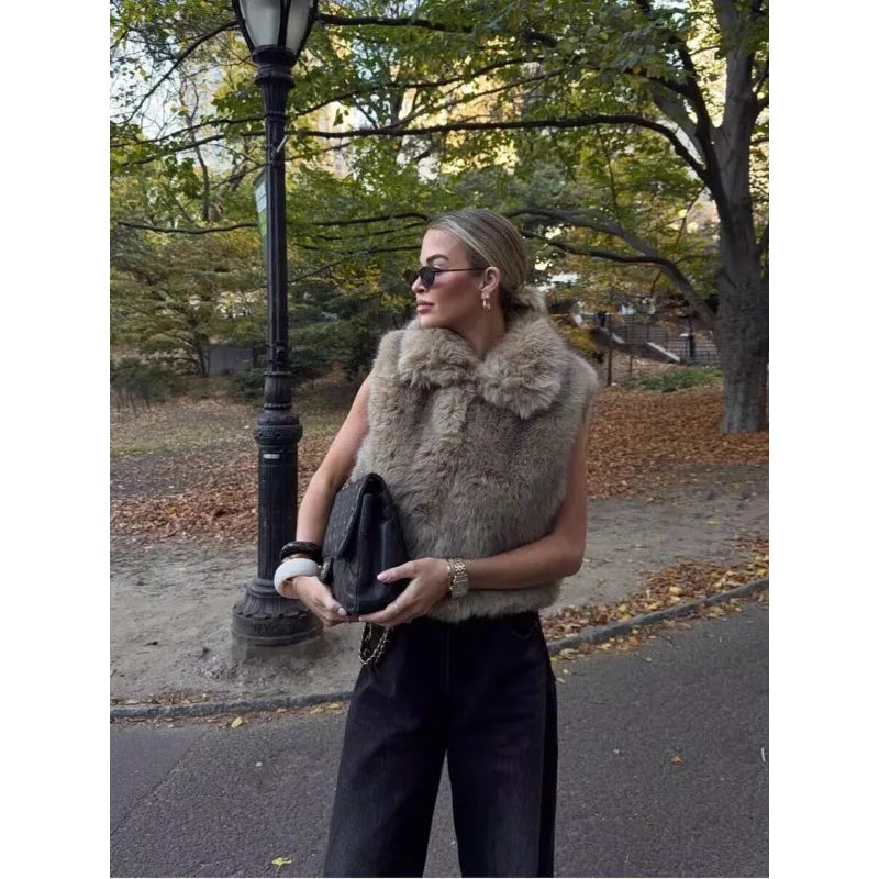 Women's Clothing Autumn Fur Vest Y2k New Streetwear Trendy Vests Tank Tops Faux Fur Tops Winter Coat Women Fur Coat Jackets