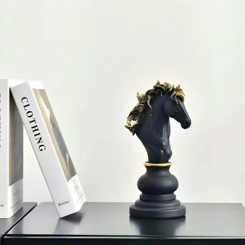 2026 Trending Chess Decor Set, Black Gold Resin King Queen Knight Statue, Modern Luxury Ornament for Home Office