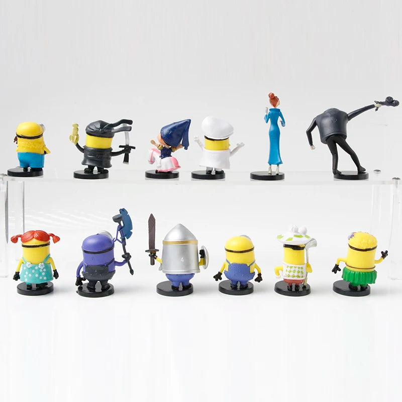 12Pcs Despicable Minions Capsule Toys Set Fluffy Kevin Bob Gru 3D Eye Action Figures Collectible Xmas Gifts for Fans