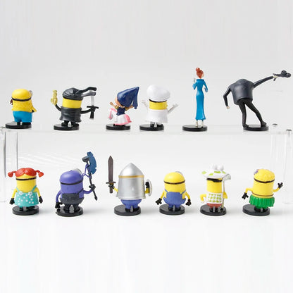 12Pcs Despicable Minions Capsule Toys Set Fluffy Kevin Bob Gru 3D Eye Action Figures Collectible Xmas Gifts for Fans