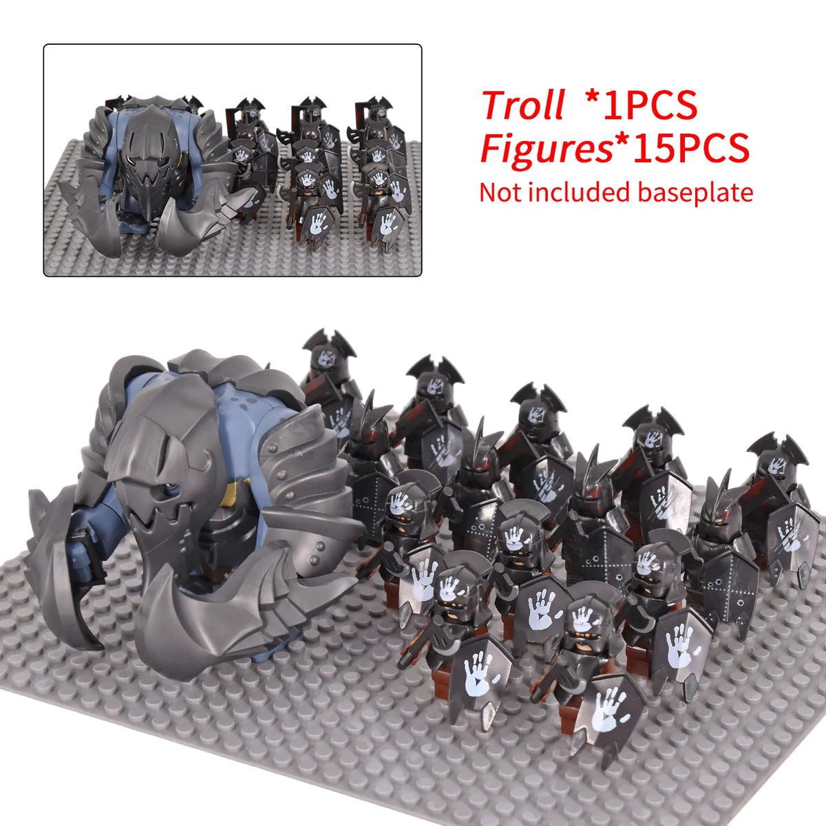 Orc Warrior Block Figures Set, Giant Troll Monster + 20Pcs Armored Soldier Models, Fantasy Army Building Bricks, Detailed Armor
