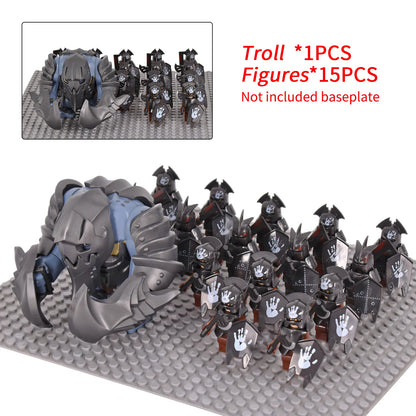 Orc Warrior Block Figures Set, Giant Troll Monster + 20Pcs Armored Soldier Models, Fantasy Army Building Bricks, Detailed Armor