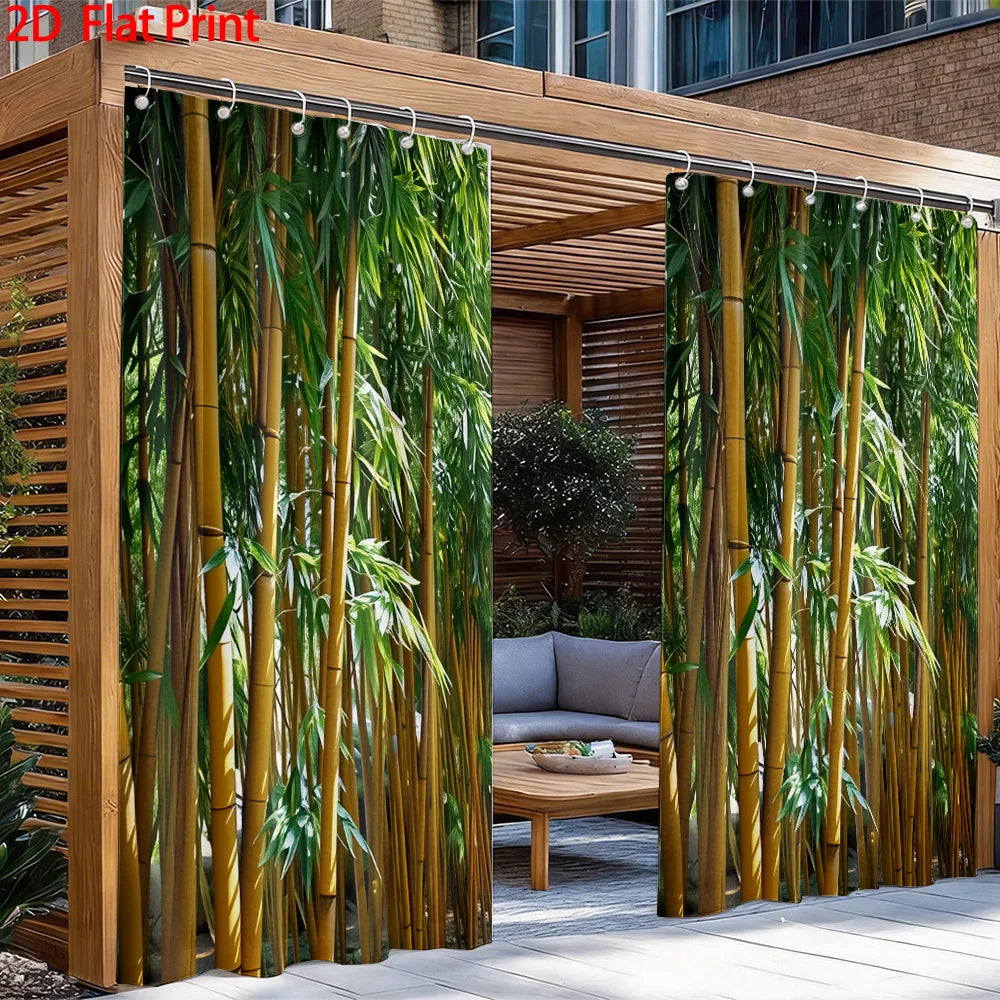 1PC/2PC Outdoor Window Shade Including Hooks; Featuring a Bamboo Motif Accent Design; Machine Washable; Ideal for Gazebos, Patio