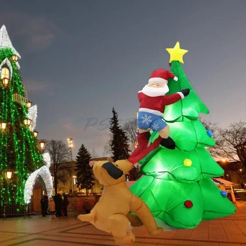 Inflatable Dog Chases Santa Claus Tree Climbing Height 1.8m Christmas Tree Model Can Emit Light Interesting Decorations