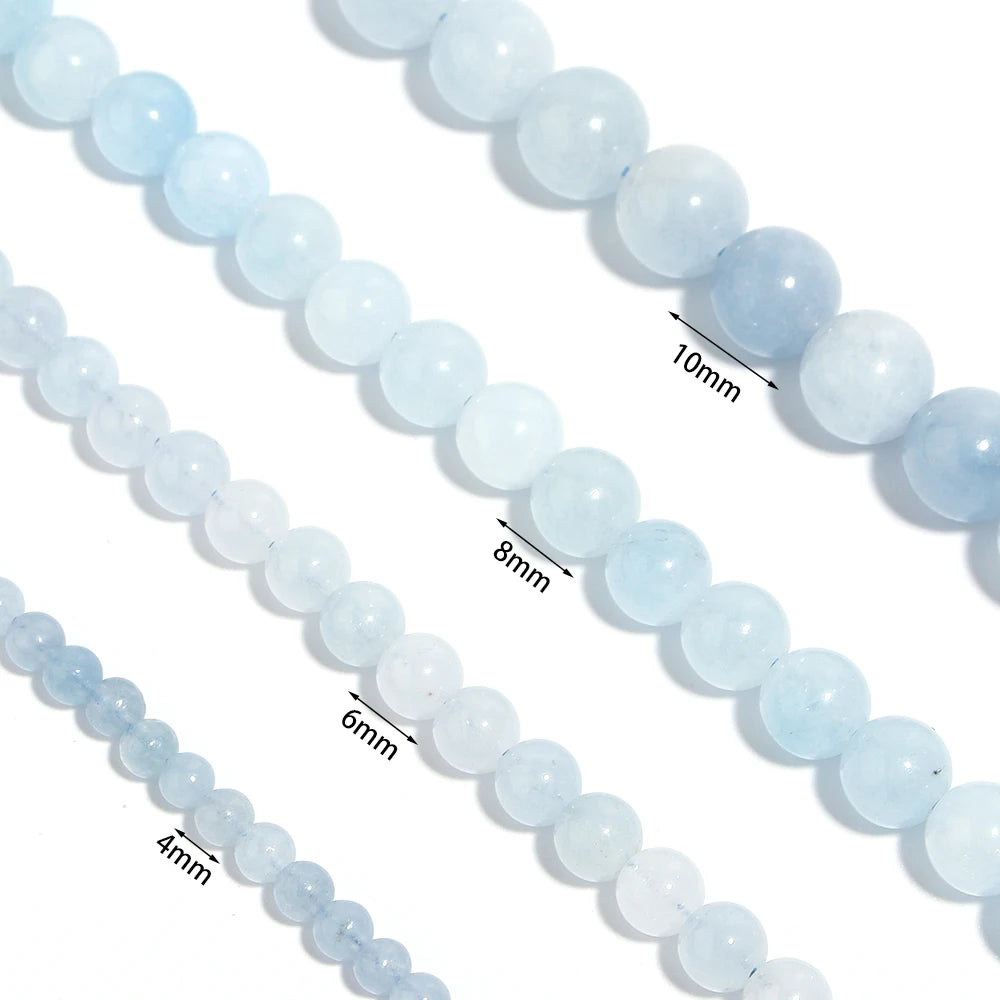 Natural Aquamarines Stone Beads 4 6 8 10mm Light Blue Round Loose Stone Beads For Jewelry Making DIY Bracelets Necklace Supplies