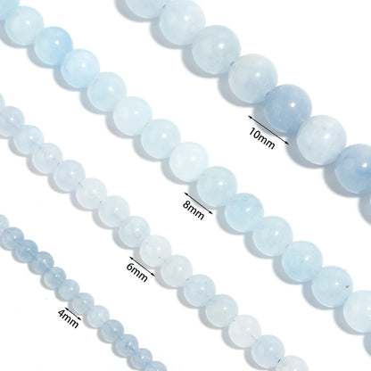 Natural Aquamarines Stone Beads 4 6 8 10mm Light Blue Round Loose Stone Beads For Jewelry Making DIY Bracelets Necklace Supplies