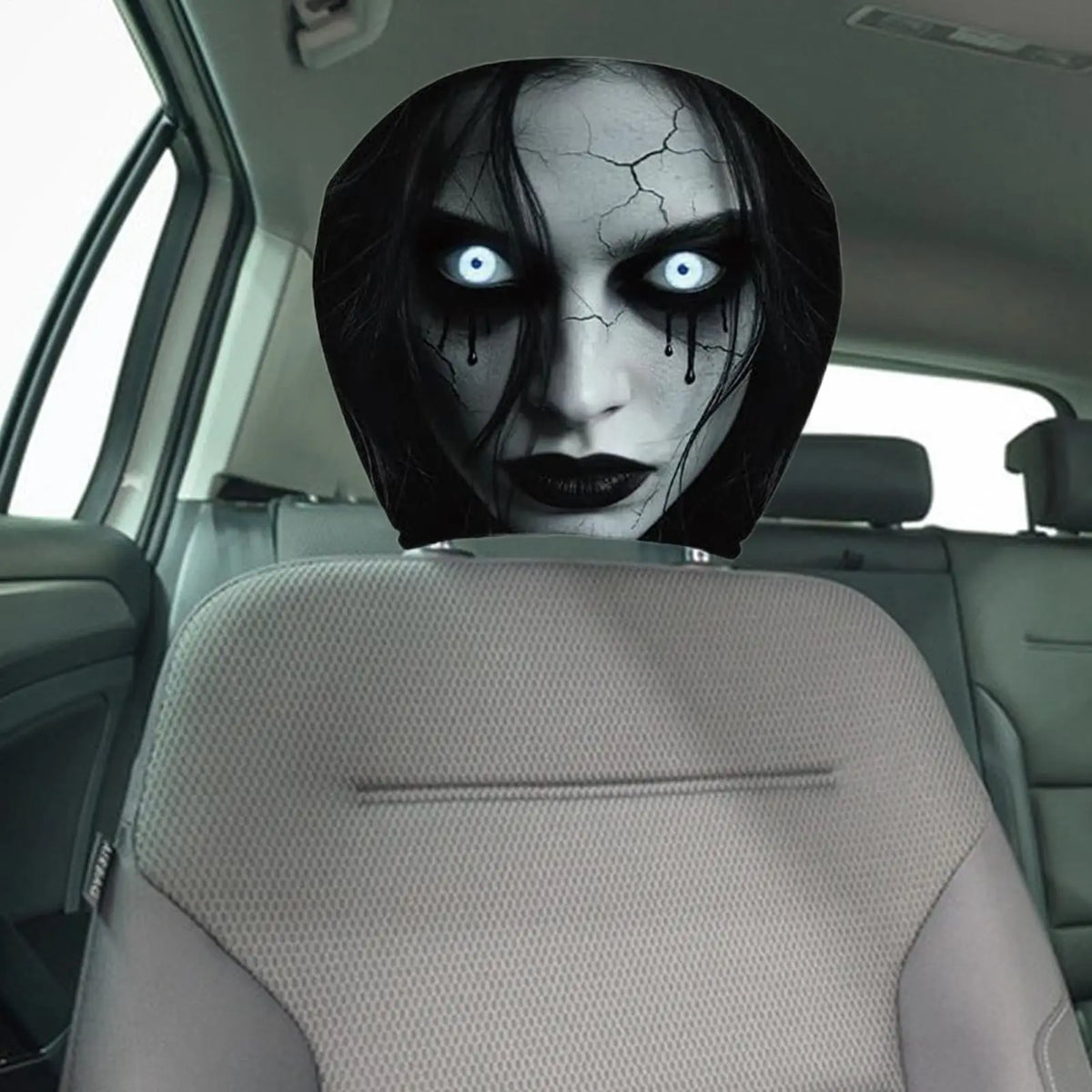 2pcs Scary Headrest Cover Halloween Decoration Accessories Hilarious Car Headrest Protector for Men Women Family Friends