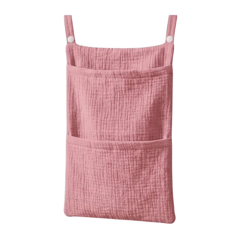 Pure Cotton Baby Crib Hanging Bag Large Capacity Solid Color Stroller Storage Bag Multifunctional 2 Pockets Diapers Organizer