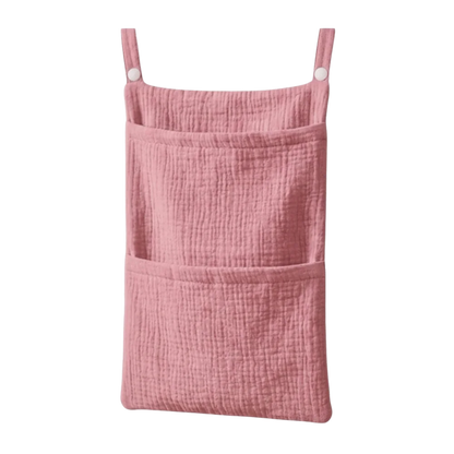 Pure Cotton Baby Crib Hanging Bag Large Capacity Solid Color Stroller Storage Bag Multifunctional 2 Pockets Diapers Organizer