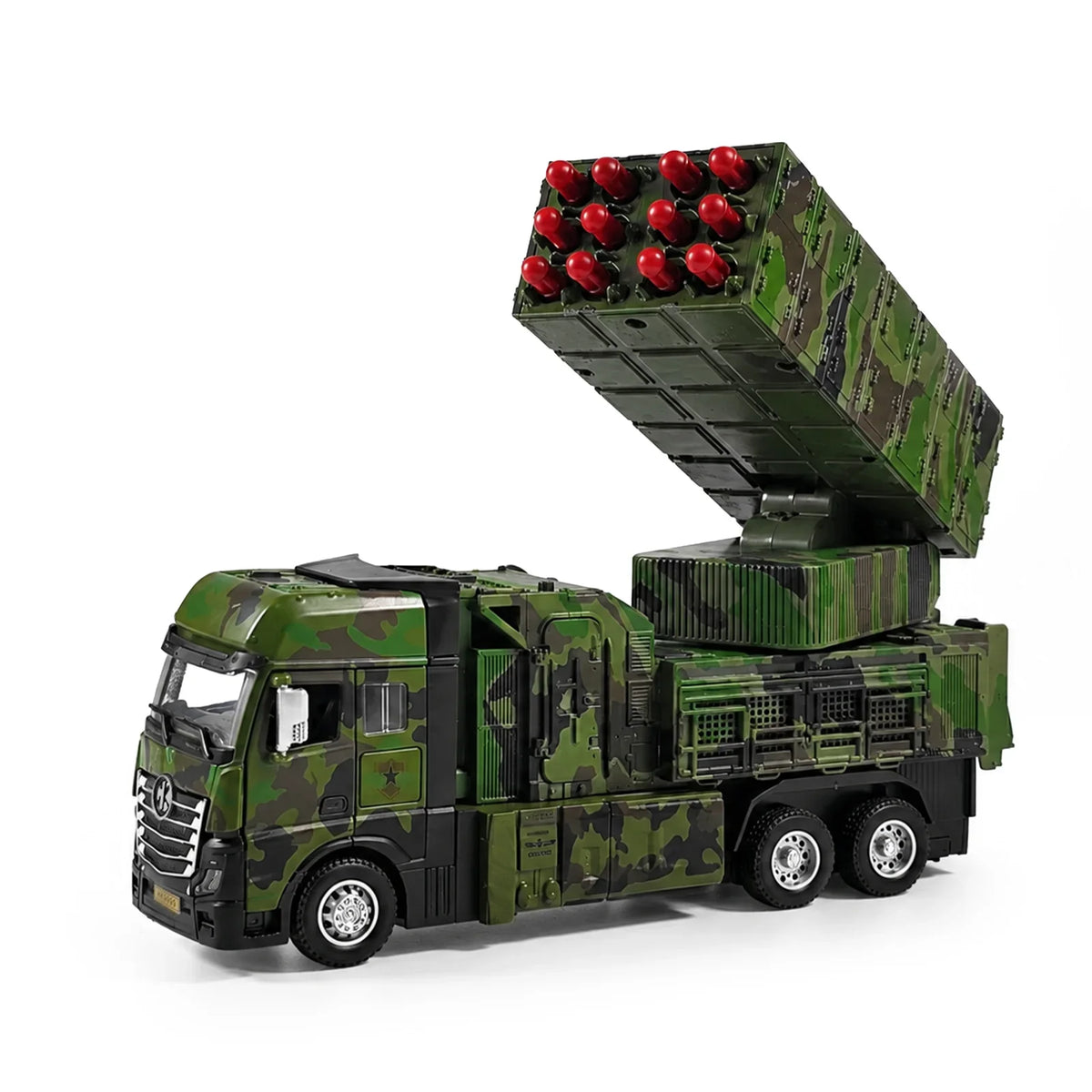 Alloy Remote Control Missile Launch Truck, 12 Shots Camo RC Car，Adjustable Turret, Rechargeable Vehicle Birthday Kids Gift
