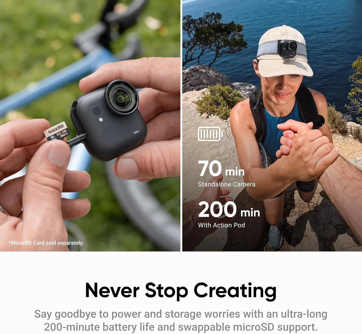 Insta360 GO Ultra 4K60fps Magnetic Action Camera 53g Ultra-Light FlowState Stabilization 10m Waterproof Vlog Camera