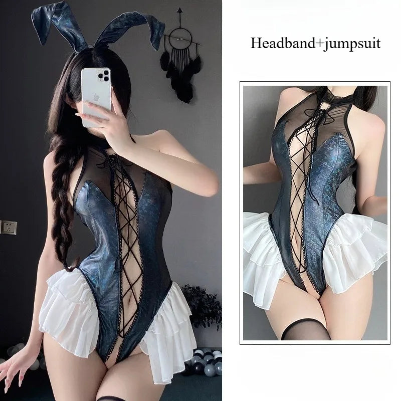 Ladies' Erotic Lingerie Midnight Passion Sexy Open Crotch No Take Off Hollowed Out Jumpsuit Bunny Girl Uniform Tempting