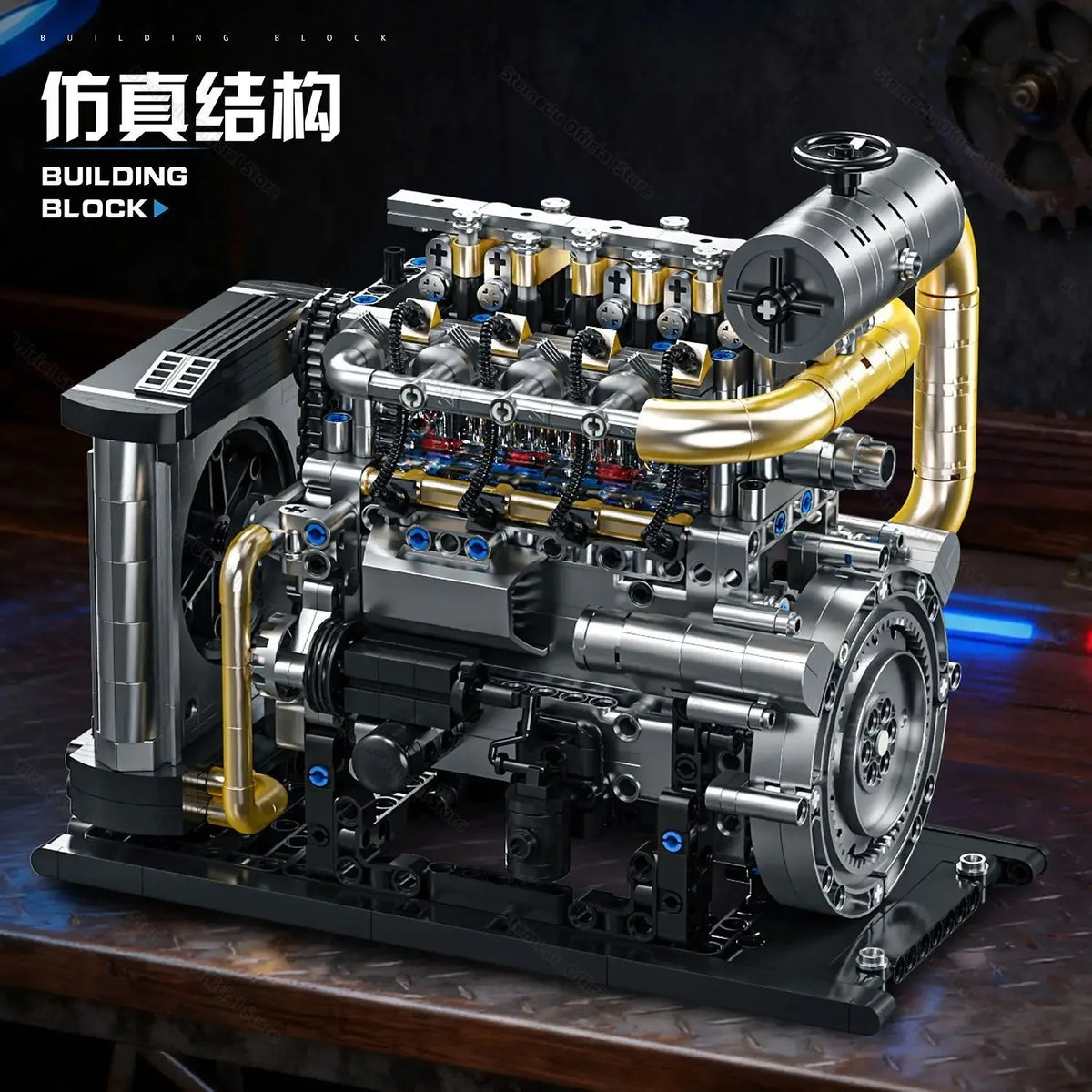 GQ-3706 Diesel Inline 4-cylinder Simulation Engine Model 1029PCS Building Blocks Handmade Educational Assembly Ornament Toy Gift