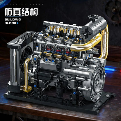 GQ-3706 Diesel Inline 4-cylinder Simulation Engine Model 1029PCS Building Blocks Handmade Educational Assembly Ornament Toy Gift