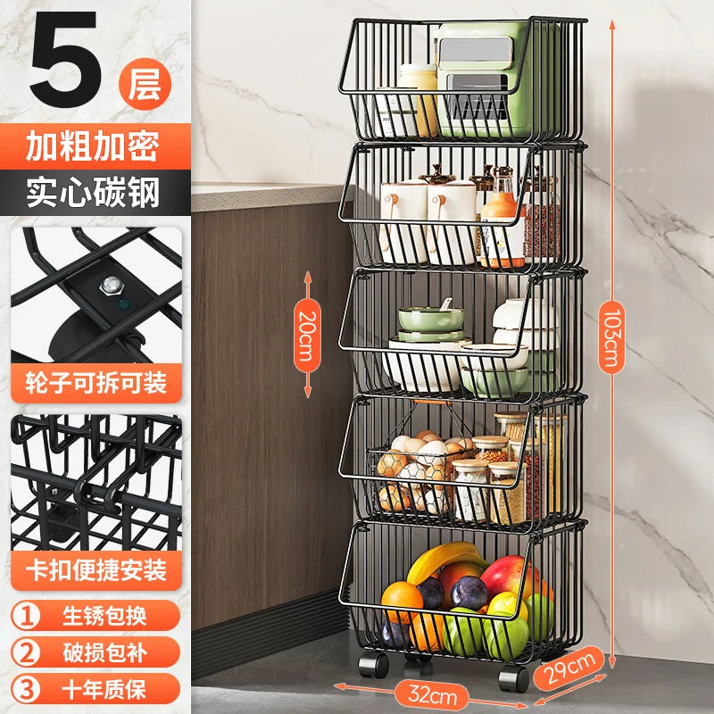 주방수납 Rolling Storage Cart Multipurpose Rustproof Modern Storage Cart Kitchen Multi-layer Trolley with Wheel Kitchen Furniture