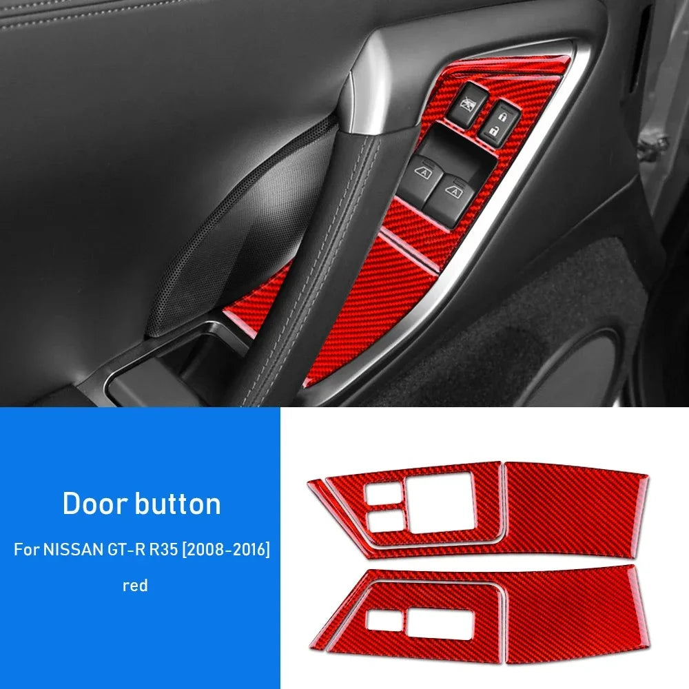 Carbon Fiber Trim  For Nissan GTR R35 2008-2016 Door Window Lifter Button Switch Control Panel Cover StickerCar Interior Styling