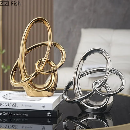 Ring Shaped Ornaments Electroplated Ceramic Sculpture Statue Decoration Furnishing Home Decor Crafts Home Accessories Figurines