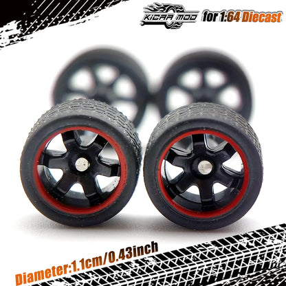 1/64 Wheels with Rubber Tires TE37 Refitting Parts for Diecast Model Car Matchbox Tomica D:11mm 1 Set