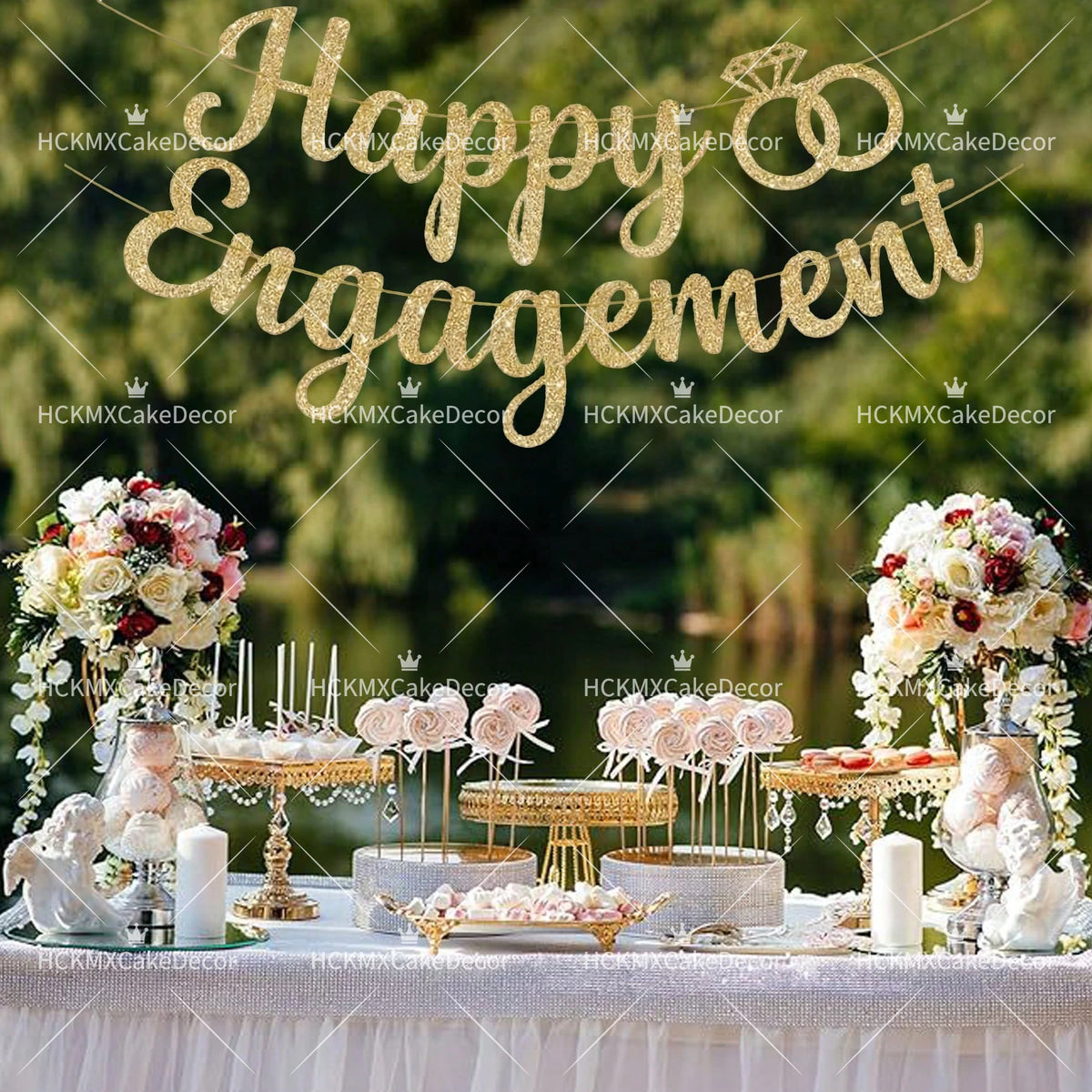 1set Happy Engagement Banner Bunting with Garland Party Decorations Bridal Wedding Engagement Party Supplies