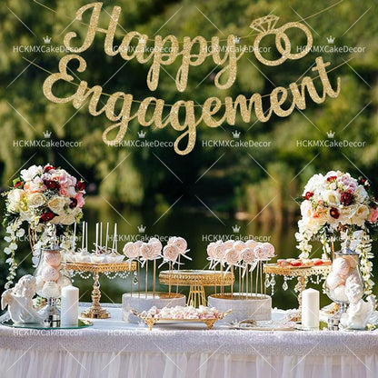 1set Happy Engagement Banner Bunting with Garland Party Decorations Bridal Wedding Engagement Party Supplies