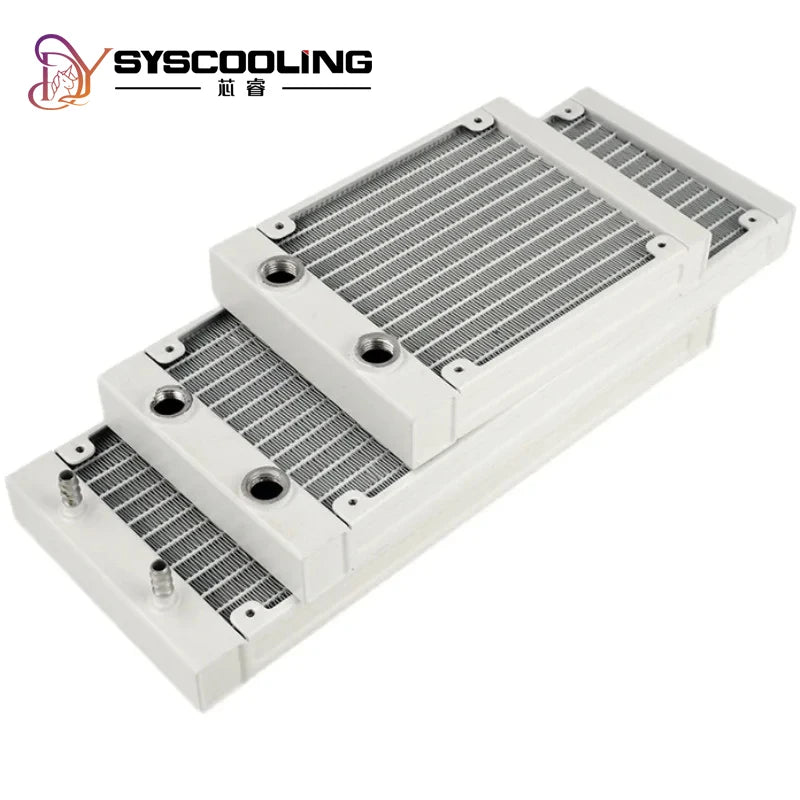 Syscooling White aluminum radiator120/240/360mm  27mm thickness G1/4 thread water cooling Heat Exchanger  DIY cooling system